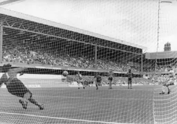 Terry Fenwick beats Sealey from the spot as the Town go down 2-0 to the league leaders
