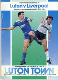 Programme: Luton Town FC vs Liverpool (24th Oct 1987)