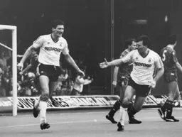 Harford celebrates scoring the Town's third goal with Ian Allinson as the Town wrap up a comfortable 3-0 win against the Blues