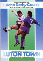 Programme: Luton Town FC vs Derby County (16th Jan 1988)