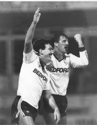 Ian Allinson celebrates the Town's opening goal with Darron McDonough