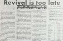 Match Report: Wimbledon vs Luton Town FC (5th Mar 1988)