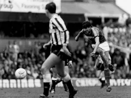 Mick Harford fires in a shot against one of his former sides