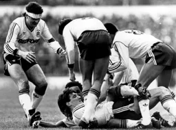 The Town players celebrate Mick Harford scoring the opening goal in the FA Cup Semi-Final but sadly we went down 2-1 to Wimbledon