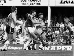 Mick Harford sends a shot goalwards