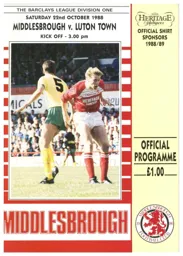 Programme: Middlesbrough vs Luton Town FC (22nd Oct 1988)