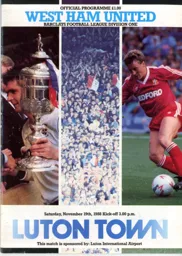 Programme: Luton Town FC vs West Ham United (19th Nov 1988)