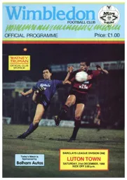 Programme: Wimbledon vs Luton Town FC (31st Dec 1988)