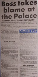 Match Report: Crystal Palace vs Luton Town FC (10th Jan 1989)