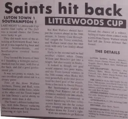 Match Report: Luton Town FC vs Southampton (18th Jan 1989)