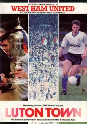 Programme: Luton Town FC vs West Ham United (1st Mar 1989)