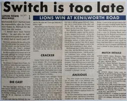 Match Report: Luton Town FC vs Millwall (11th Mar 1989)