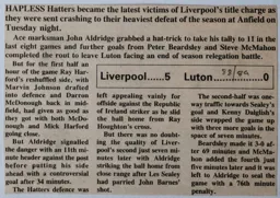 Match Report: Liverpool vs Luton Town FC (14th Mar 1989)