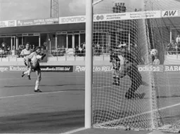 Danny Wilson volleys the ball into the net on the rebound after his penalty had been saved by Steve Ogrizovic