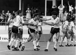 Town celebrate after Danny Wilson scores the only goal of the game from the penalty spot