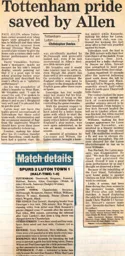Match Report: Tottenham Hotspur vs Luton Town FC (19th Aug 1989)