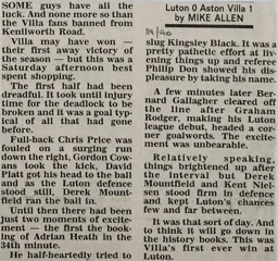 Match Report: Luton Town FC vs Aston Villa (14th Oct 1989)