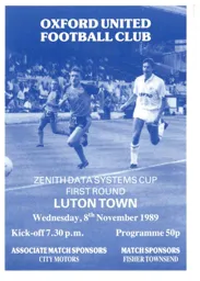 Programme: Oxford United vs Luton Town FC (8th Nov 1989)
