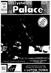 Programme: Crystal Palace vs Luton Town FC (27th Nov 1989)