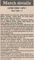Match Report: Luton Town FC vs Queens Park Rangers (20th Jan 1990)