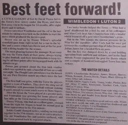 Match Report: Wimbledon vs Luton Town FC (14th Feb 1990)