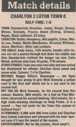 Match Report: Charlton Athletic vs Luton Town FC (19th Feb 1990)