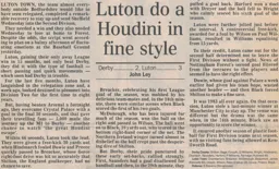 Match Report: Derby County vs Luton Town FC (5th May 1990)