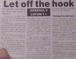 Match Report: Arsenal vs Luton Town FC (29th Aug 1990)