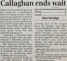 Match Report: Derby County vs Luton Town FC (3rd Nov 1990)