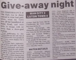 Match Report: Manchester City vs Luton Town FC (5th Mar 1991)