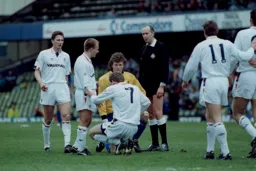 Dave Beaumont looks concerned as Lars Elstrup gets to his feet after scoring the first goal
