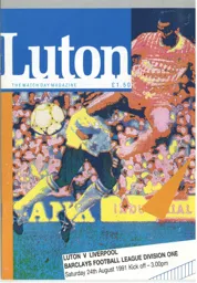 Programme: Luton Town FC vs Liverpool (24th Aug 1991)