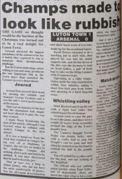Match Report: Luton Town FC vs Arsenal (26th Dec 1991)