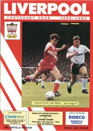 Programme: Liverpool vs Luton Town FC (11th Jan 1992)