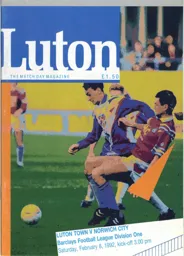 Programme: Luton Town FC vs Norwich City (8th Feb 1992)