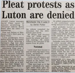 Match Report: Manchester City vs Luton Town FC (15th Feb 1992)