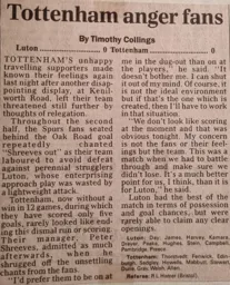 Match Report: Luton Town FC vs Tottenham Hotspur (11th Mar 1992)