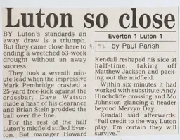 Match Report: Everton vs Luton Town FC (14th Mar 1992)