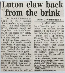 Match Report: Luton Town FC vs Wimbledon (4th Apr 1992)