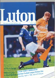 Programme: Luton Town FC vs Wimbledon (4th Apr 1992)