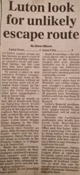 Match Report: Luton Town FC vs Aston Villa (25th Apr 1992)