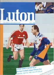 Programme: Luton Town FC vs Aston Villa (25th Apr 1992)