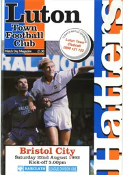 Programme: Luton Town FC vs Bristol City (22nd Aug 1992)