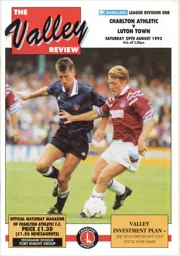 Programme: Charlton Athletic vs Luton Town FC (29th Aug 1992)