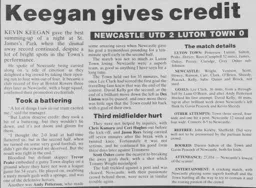 Match Report: Newcastle United vs Luton Town FC (2nd Sep 1992)