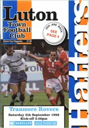 Programme: Luton Town FC vs Tranmere Rovers (5th Sep 1992)