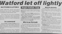 Match Report: Watford vs Luton Town FC (15th Sep 1992)