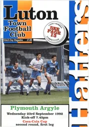 Programme: Luton Town FC vs Plymouth Argyle (23rd Sep 1992)