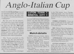 Match Report: Luton Town FC vs Bristol City (29th Sep 1992)