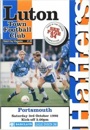 Programme: Luton Town FC vs Portsmouth (3rd Oct 1992)